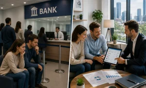 Home loan broker in Melbourne explaining home loan options and interest rate comparisons to first home buyers.