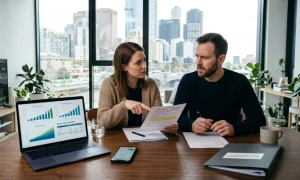 Mortgage Broker Melbourne helping a couple compare Home Loans Melbourne before applying for the right home loan.