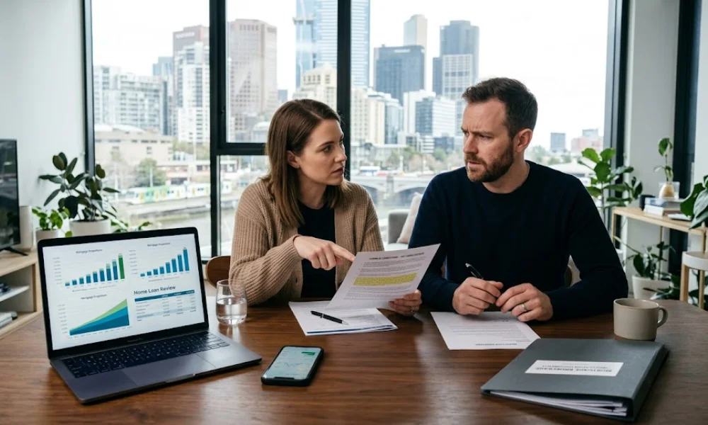 Mortgage Broker Melbourne helping a couple compare Home Loans Melbourne before applying for the right home loan.